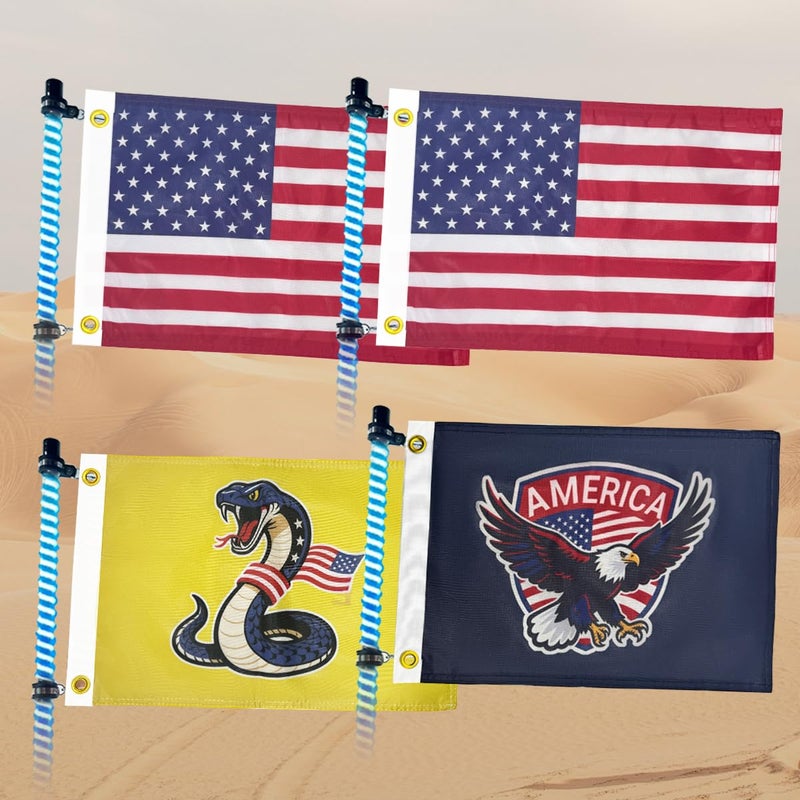 4 PCS 12x18 Inches ATV FlagsWhip Flags for UTVAttach to Whip Lights or Antenna Flag with Poles Double Side 3layer Fabric American Flag Dune Golf Cart Flag for CanAm SXS Jeep RZR Polaris Truck Boat OffRoad Vehicles